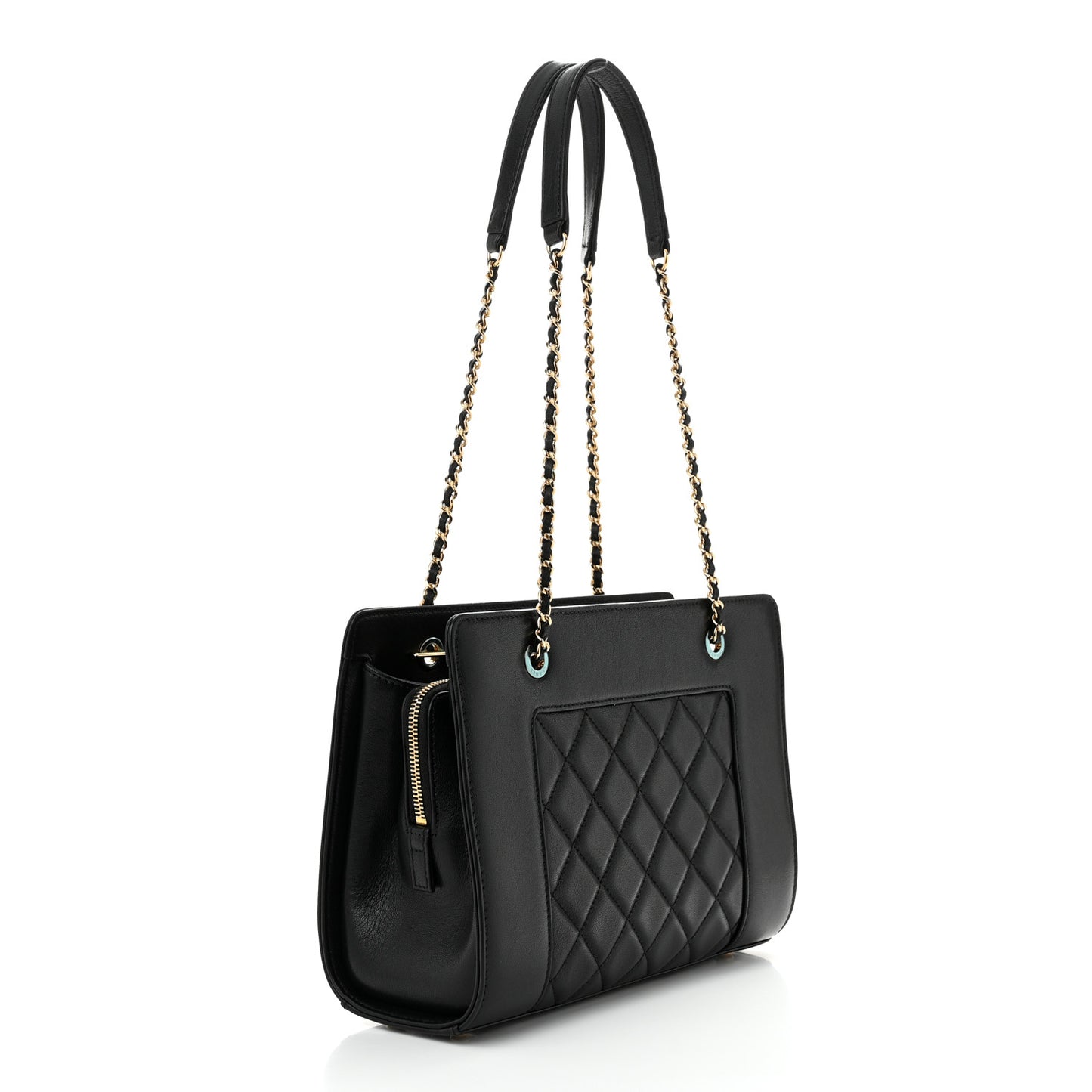 Sheepskin Quilted Small Mademoiselle Vintage Shopping Tote Black