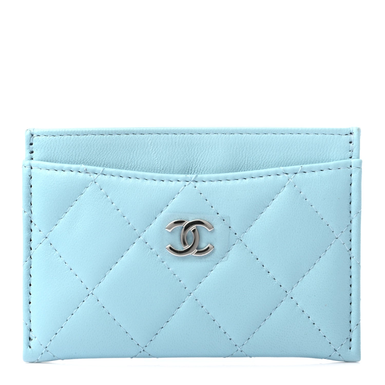 Chanel Lambskin Quilted Card Holder Neon Blue 1 of 16