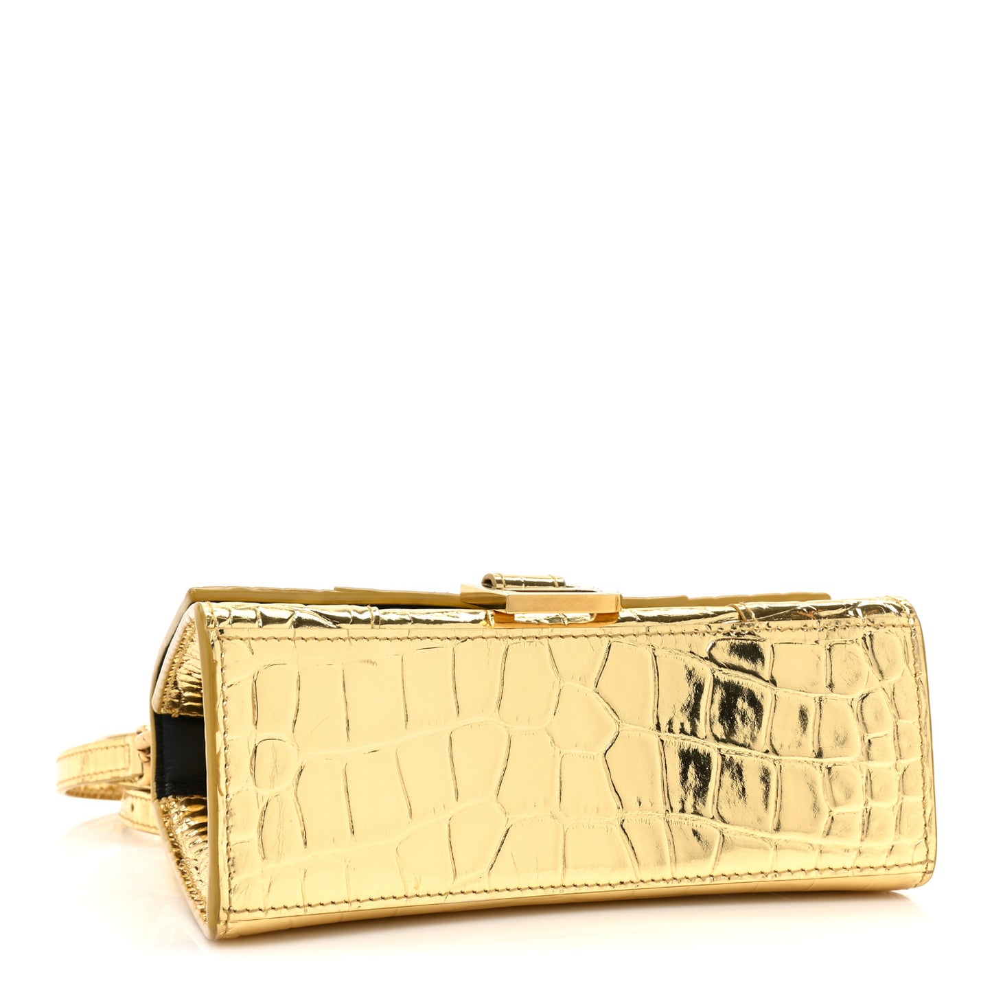 Metallic Calfskin Crocodile Embossed Hourglass Top Handle Bag XS Gold