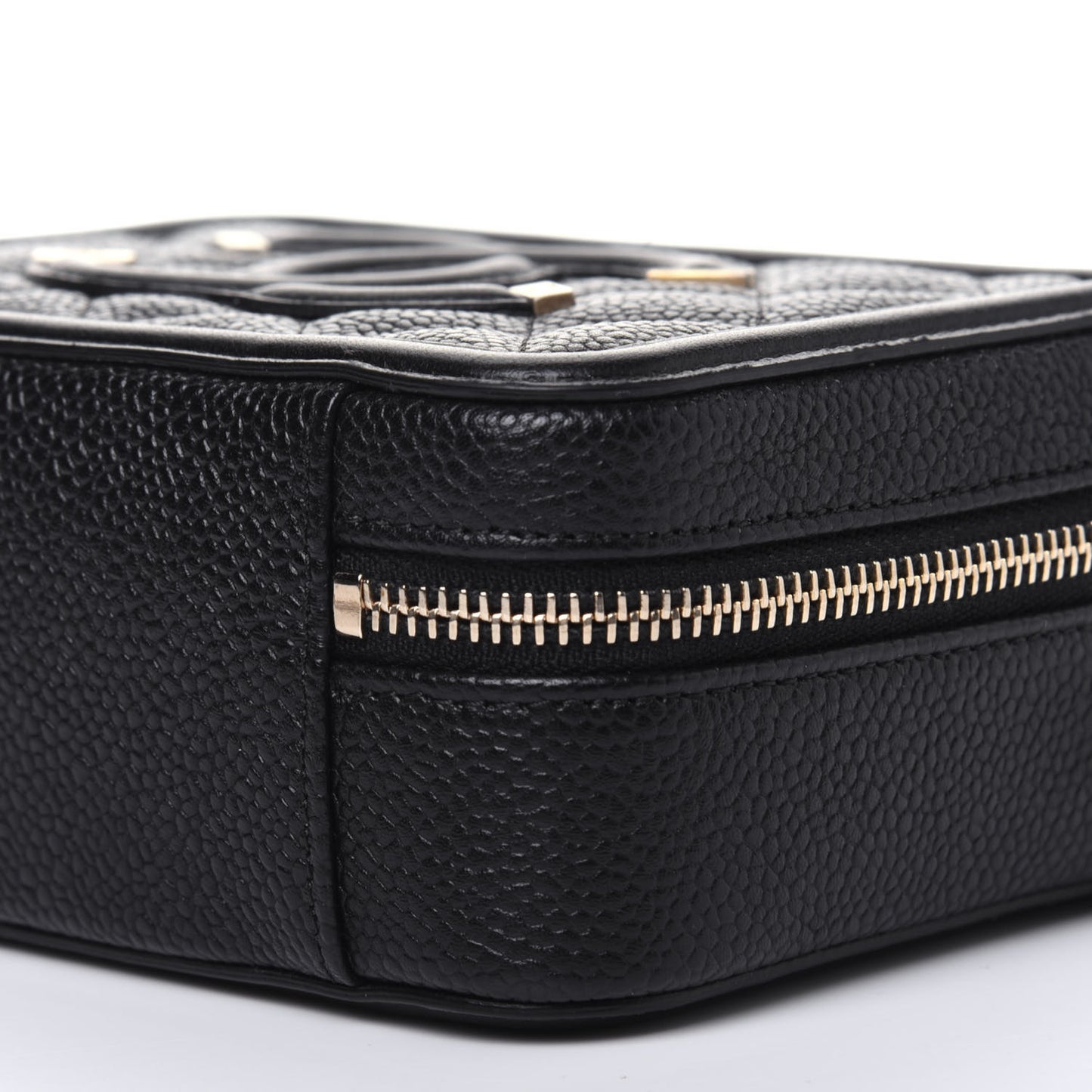 Caviar Quilted CC Filigree Vanity Clutch With Chain Black