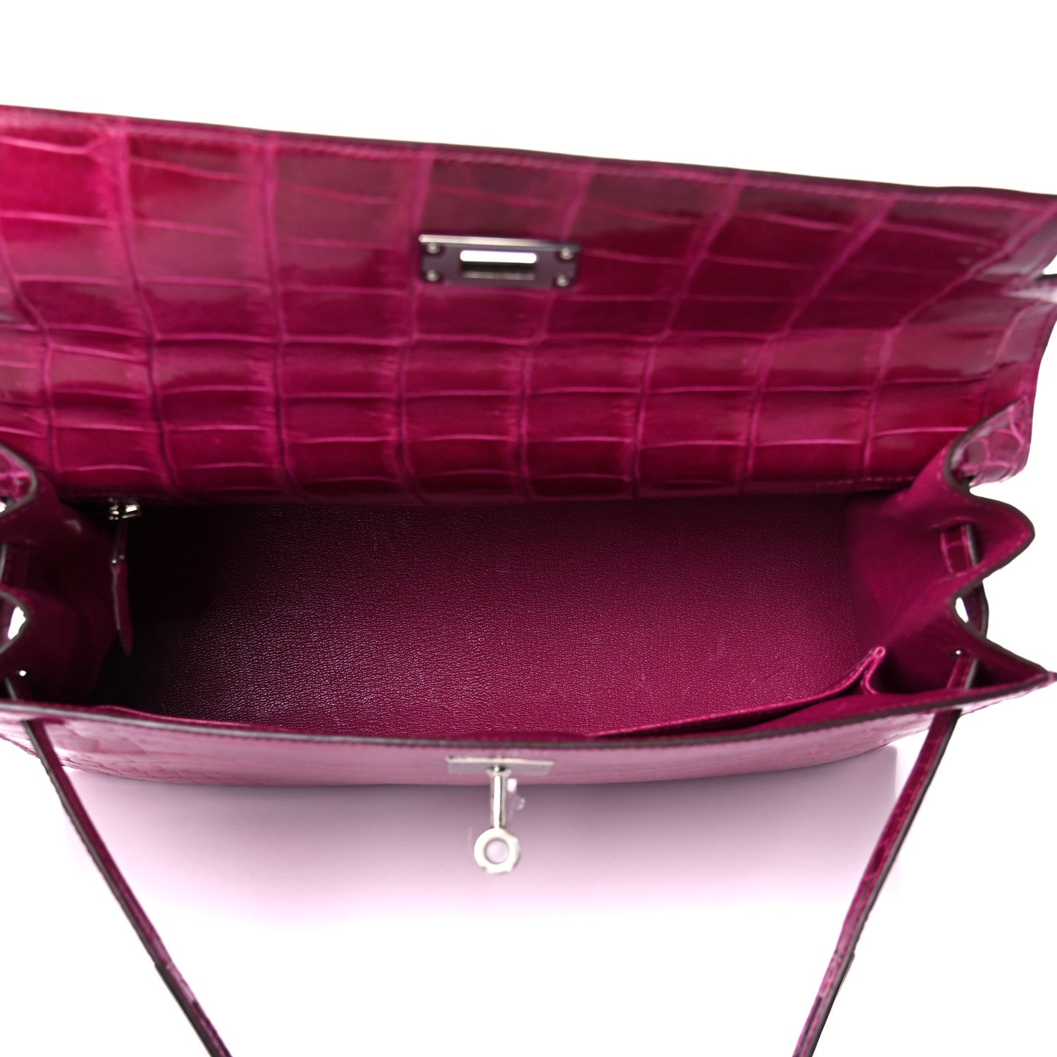 Hermes Shiny Niloticus Crocodile Kelly Sellier 32 Rose Scheherazade 5 of 27