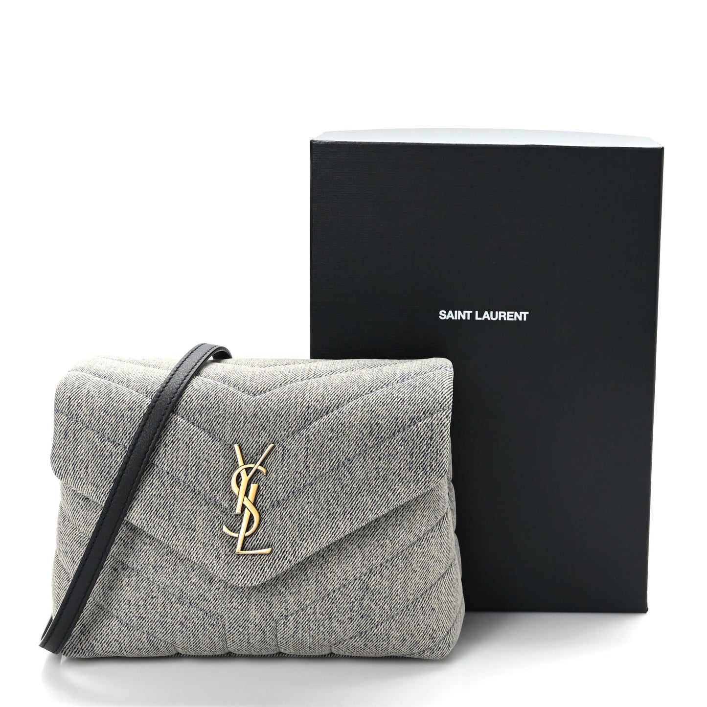 Denim Y Quilted Monogram Toy Loulou Crossbody Bag Grey