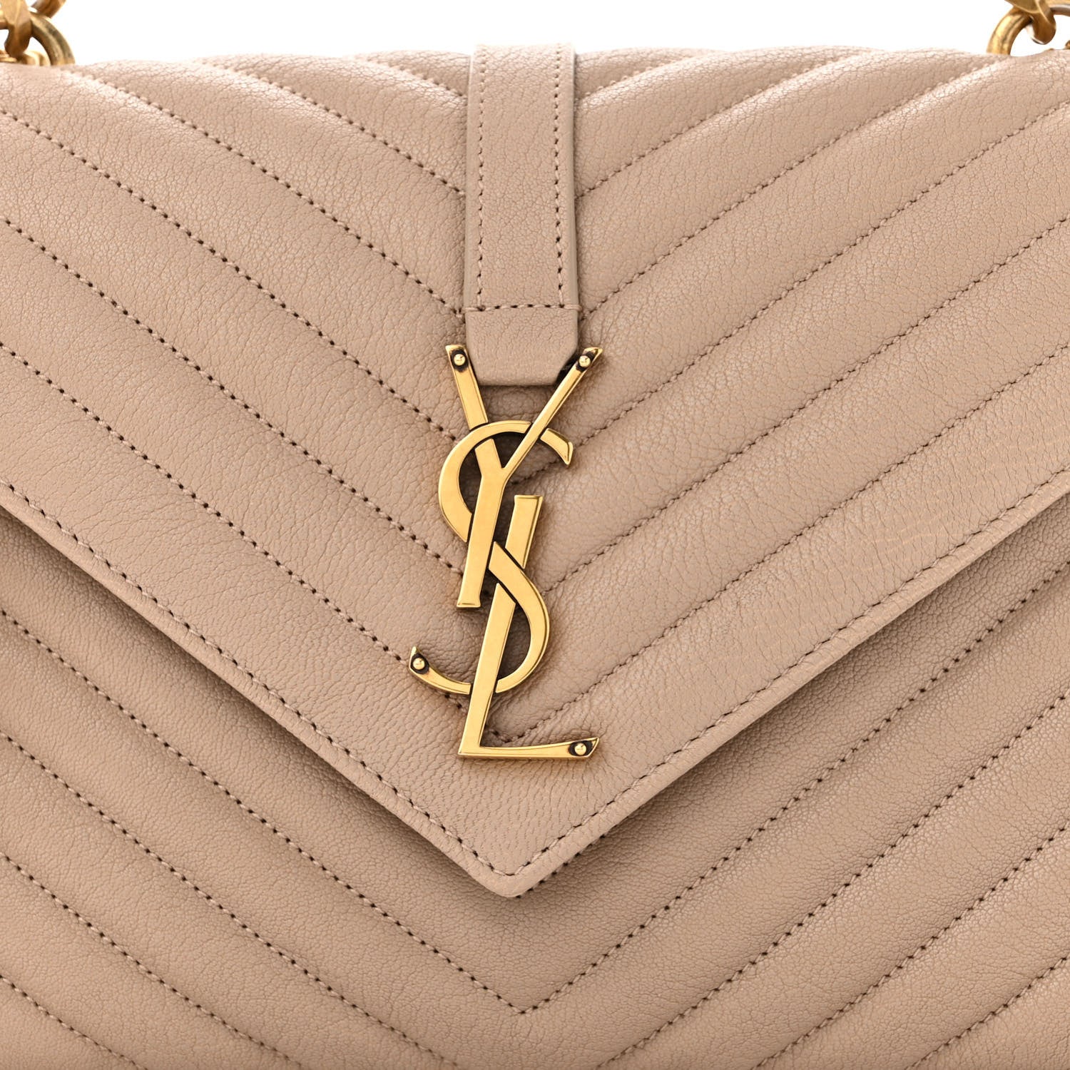 Saint Laurent Sheepskin Matelasse Chevron Monogram Medium College Bag Dark Beige 8 of 11