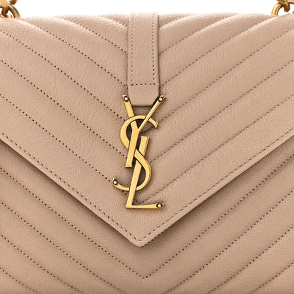 Saint Laurent Sheepskin Matelasse Chevron Monogram Medium College Bag Dark Beige 8 of 11
