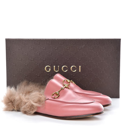 Gucci Calfskin Fur Womens Princetown Slippers 36.5 Lipstick Rose Natural 18 of 18