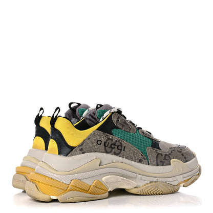 Balenciaga X GUCCI Maxi GG Supreme Monogram Womens Triple S Sneakers 39 Beige Ebony Black Green 4 of 12