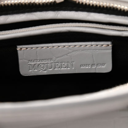 Alexander McQueen Calfskin Crocodile Embossed Mini Skull Padlock Zip Around Tote Grey 6 of 11