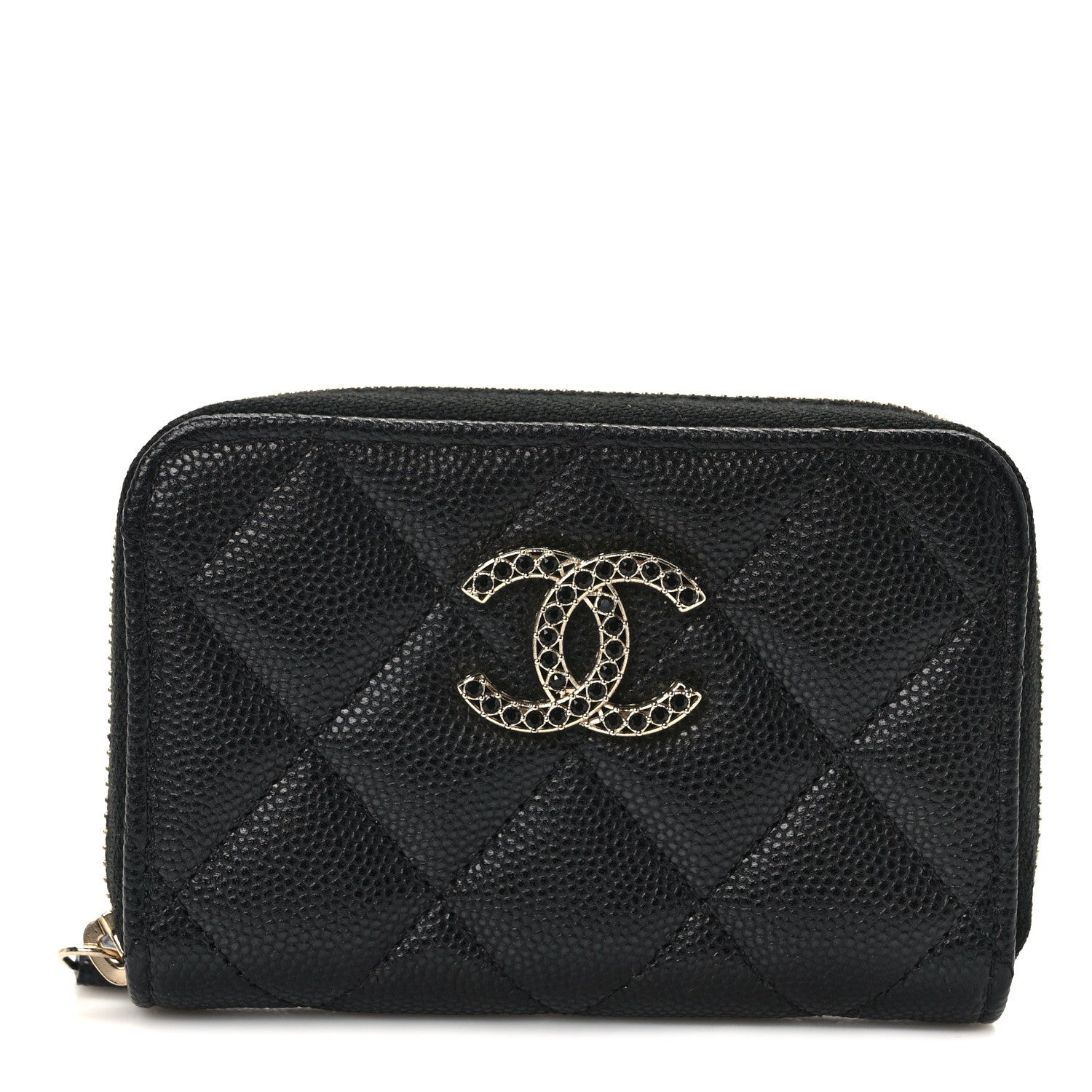 Chanel Shiny Caviar Quilted Strass CC Zip Coin Purse Black 1 of 9