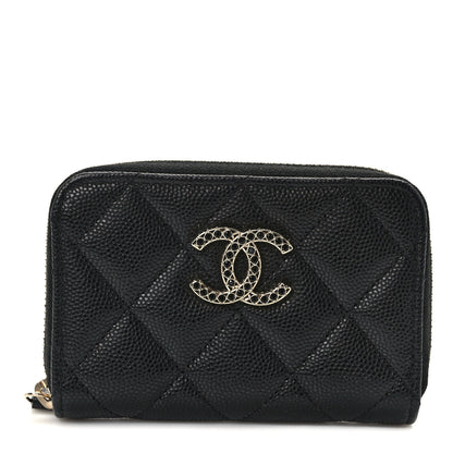 Chanel Shiny Caviar Quilted Strass CC Zip Coin Purse Black 1 of 9