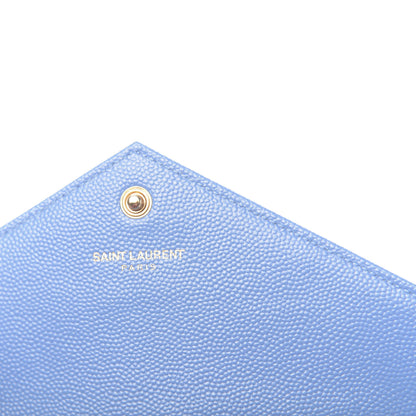 Saint Laurent Grain De Poudre Matelasse Chevron Monogram Envelope Chain Wallet Blue Clair 7 of 11