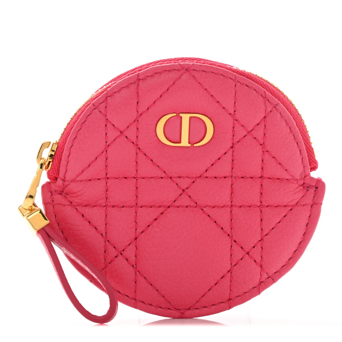 Supple Calfskin Cannage Round Detachable Caro Coin Purse Warm Fuchsia