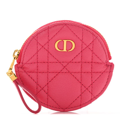 Christian Dior Supple Calfskin Cannage Round Detachable Caro Coin Purse Warm Fuchsia 1 of 7