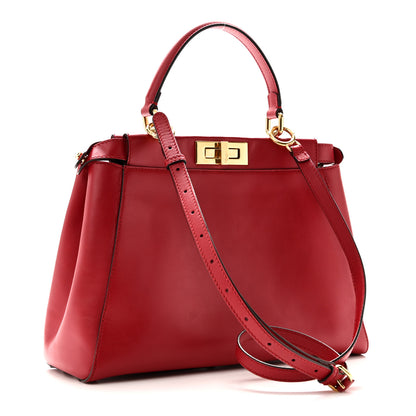 Fendi Vitello Morgan Fabric Jacquard Pequin Medium Peekaboo Iconic Satchel Mattone  Mattone Tobacco Black 3 of 9