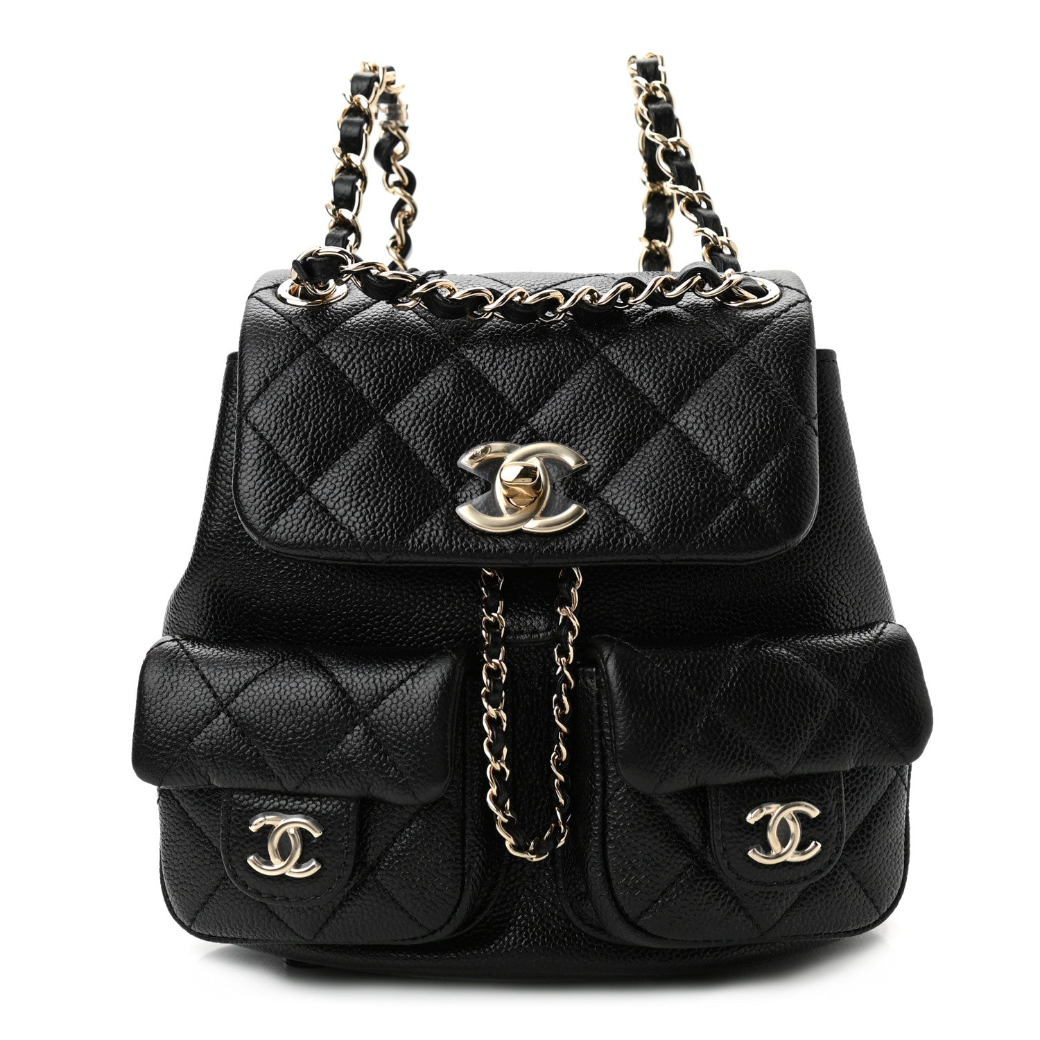 Chanel Shiny Caviar Quilted Small Duma Pockets Drawstring Backpack Black 1 of 11