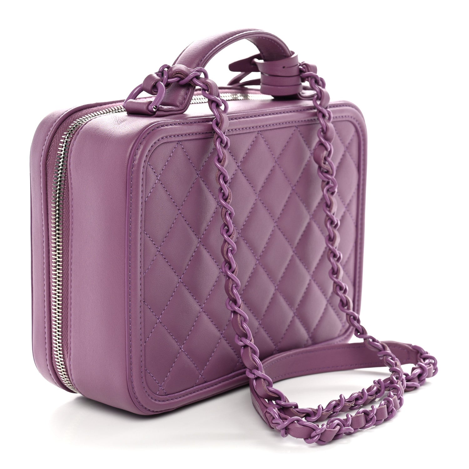 Chanel Lambskin Quilted Medium CC Filigree Vanity Case Purple 3 of 10