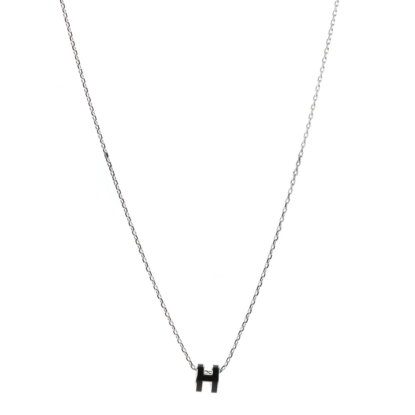 Lacquered Palladium Mini Pop H Pendant Necklace Black