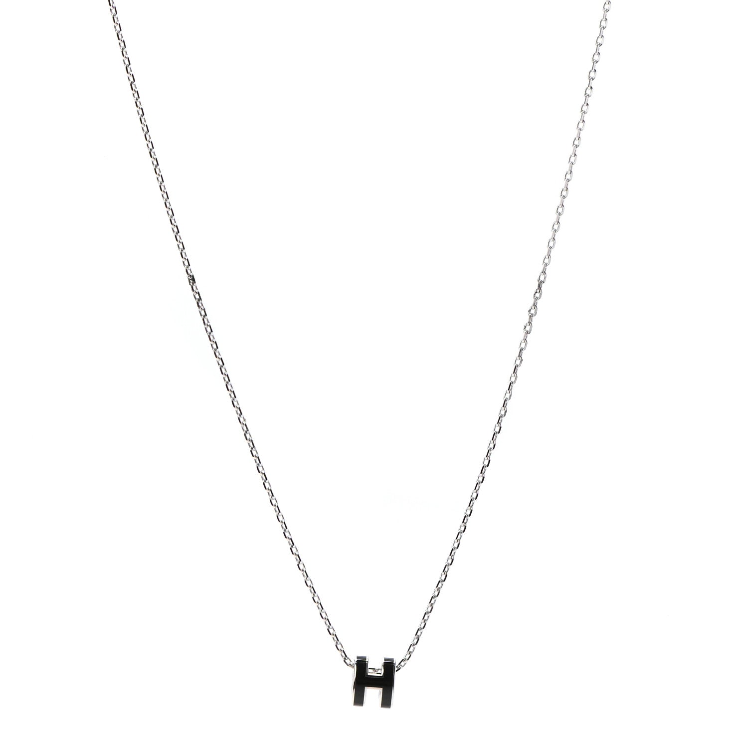 Hermes Lacquered Palladium Mini Pop H Pendant Necklace Black 1 of 6