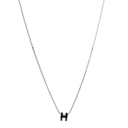 Hermes Lacquered Palladium Mini Pop H Pendant Necklace Black 1 of 6