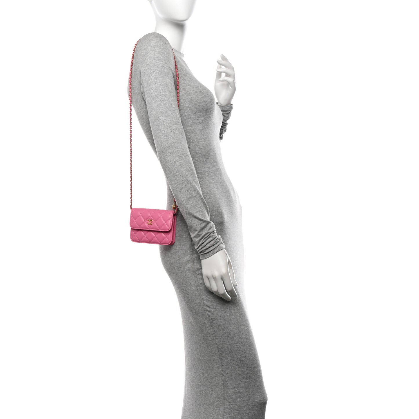 Lambskin Quilted Pearl Crush Clutch With Chain Pink