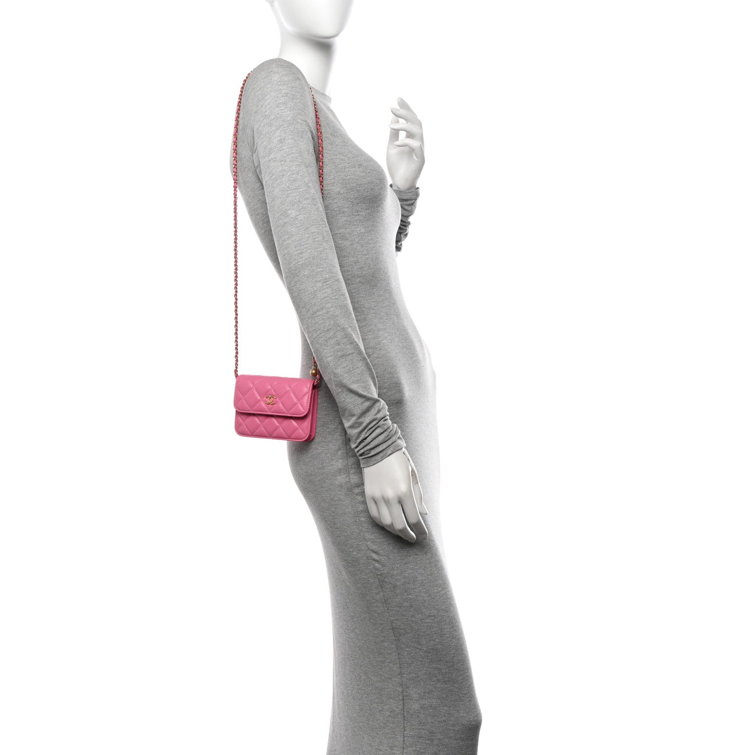 Chanel Lambskin Quilted Pearl Crush Clutch With Chain Pink 2 of 12