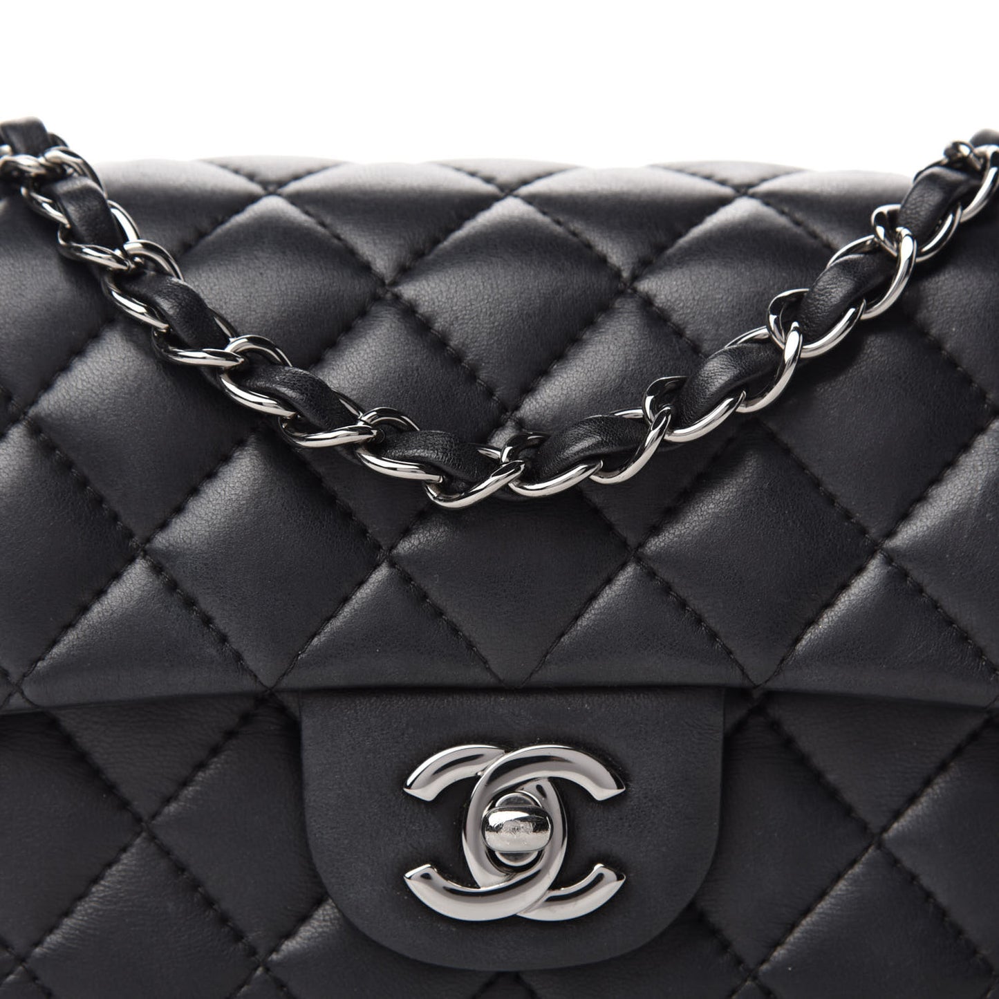 Lambskin Quilted Mini Rectangular Flap Black