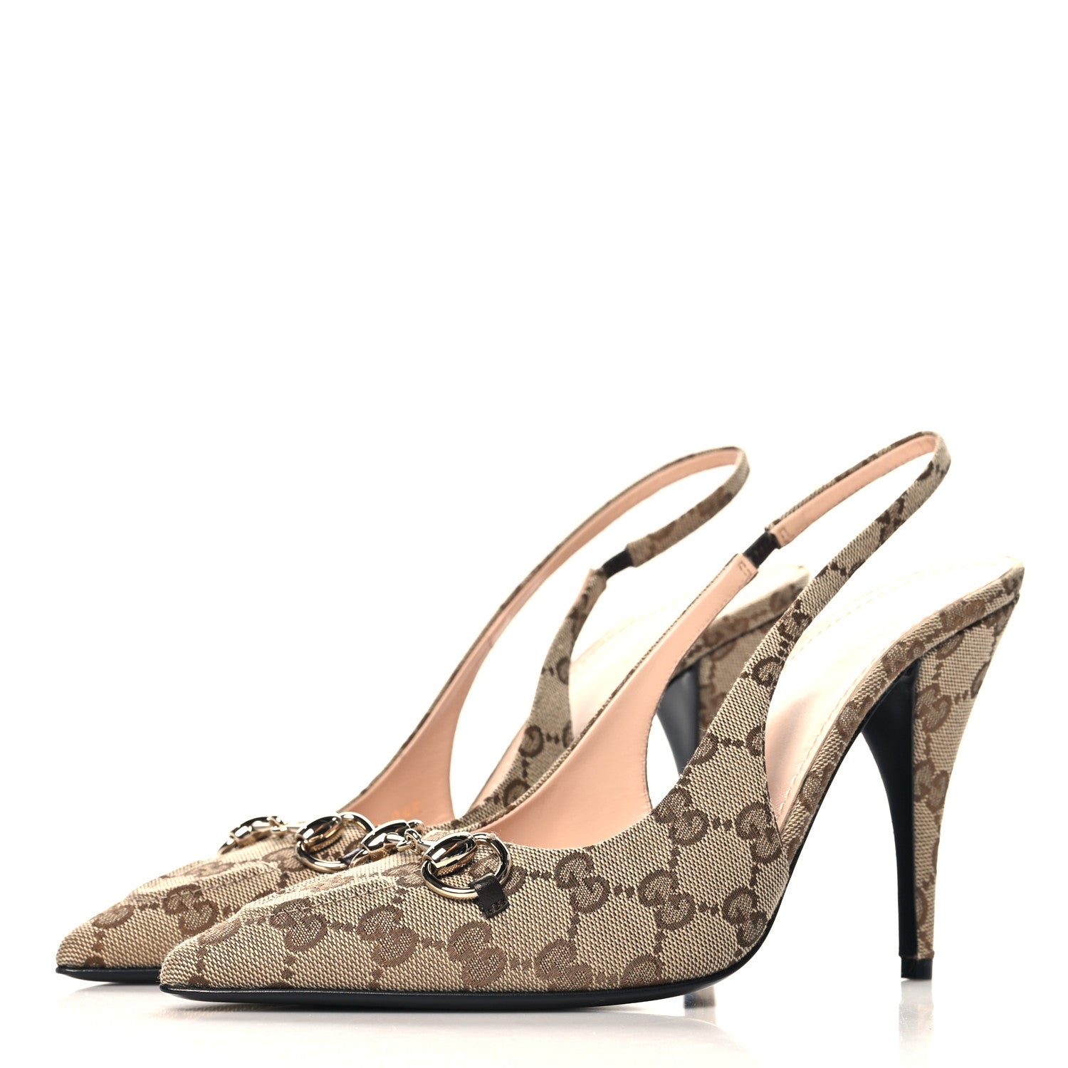 Gucci Monogram Horsebit Slingback Pumps 39.5 Beige Ebony Cocoa 4 of 10