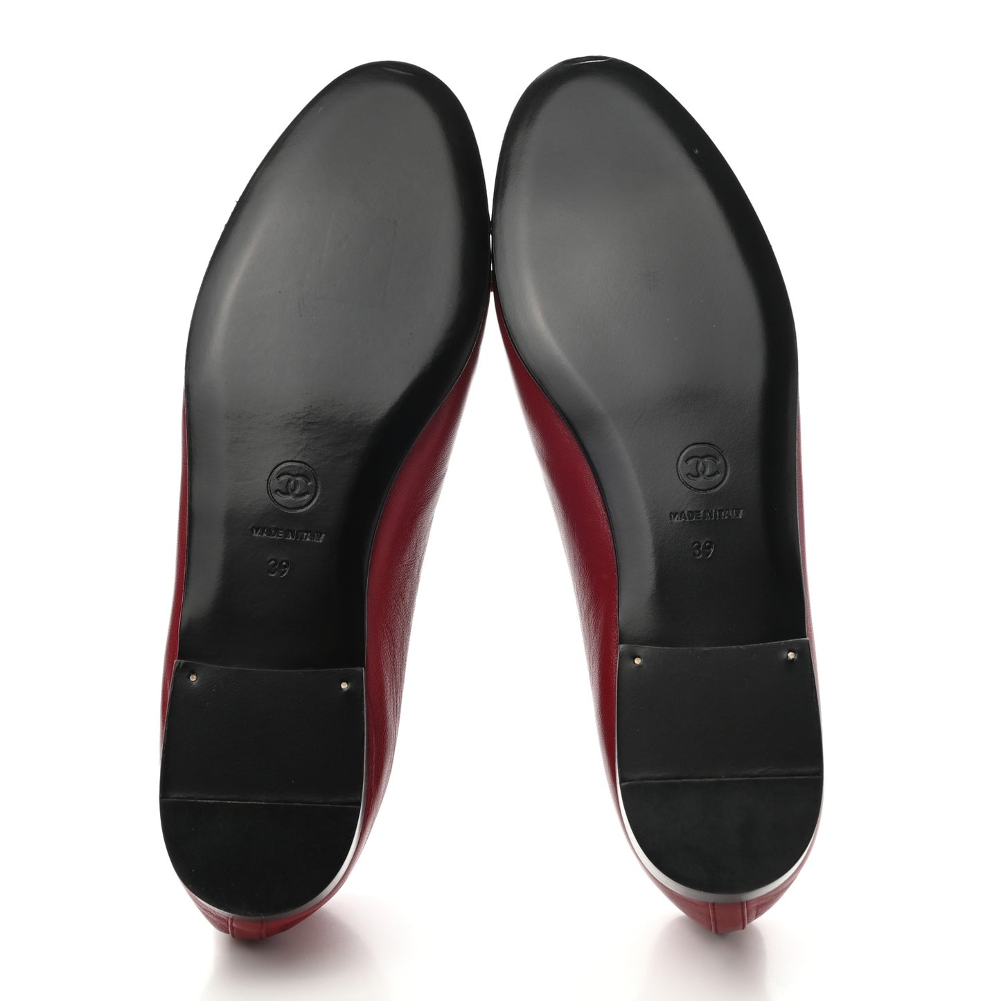 Lambskin CC Cap Toe Ballerina Flats 39 Red Black