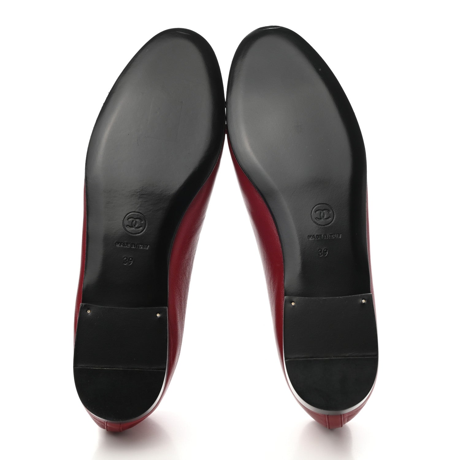 Chanel Lambskin CC Cap Toe Ballerina Flats 39 Red Black 5 of 9