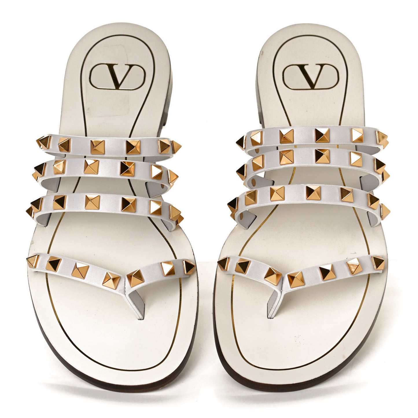 Calfskin Rockstud Flair Caged Flat Slide Sandals 36.5 White