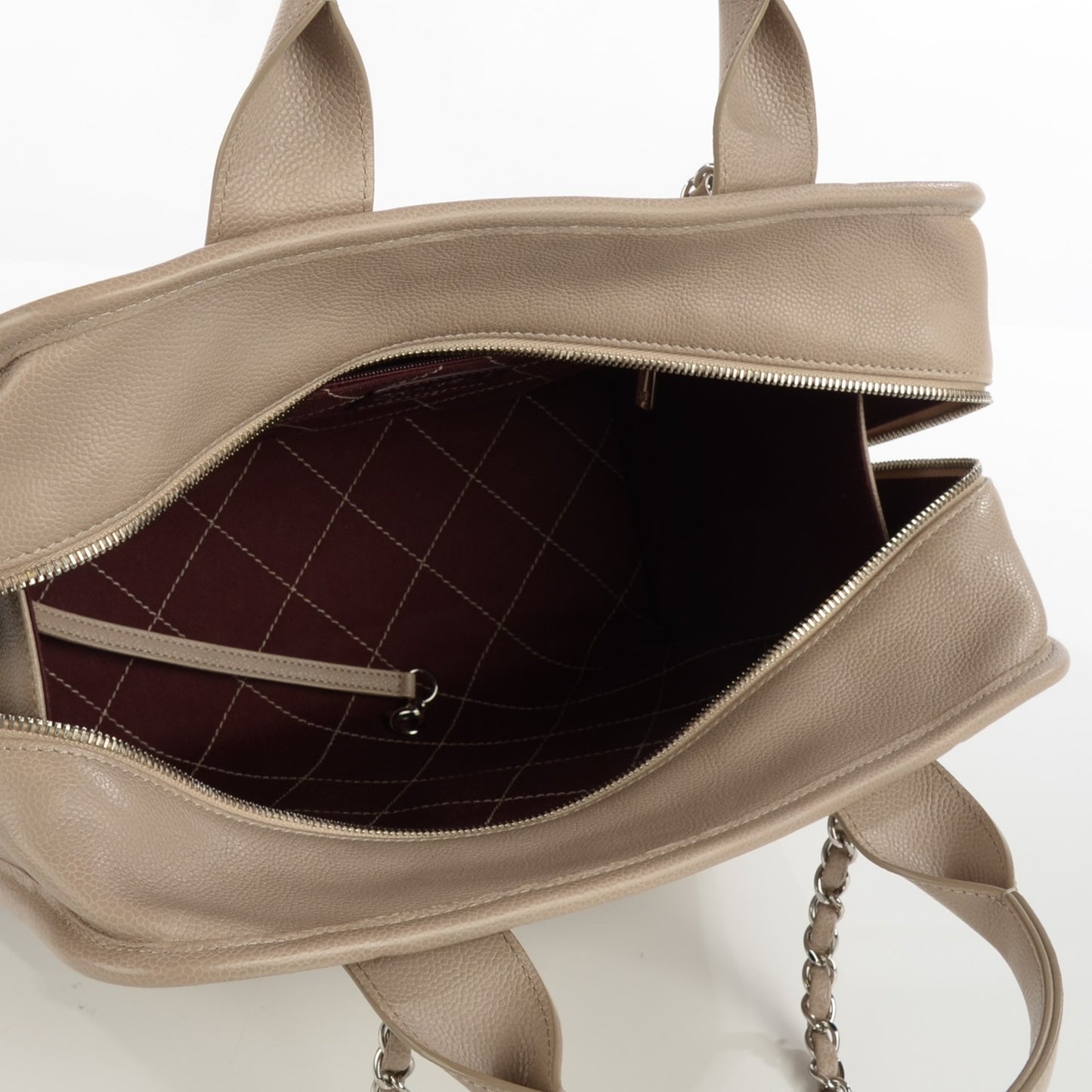 Caviar Quilted Deauville Bowling Bag Beige