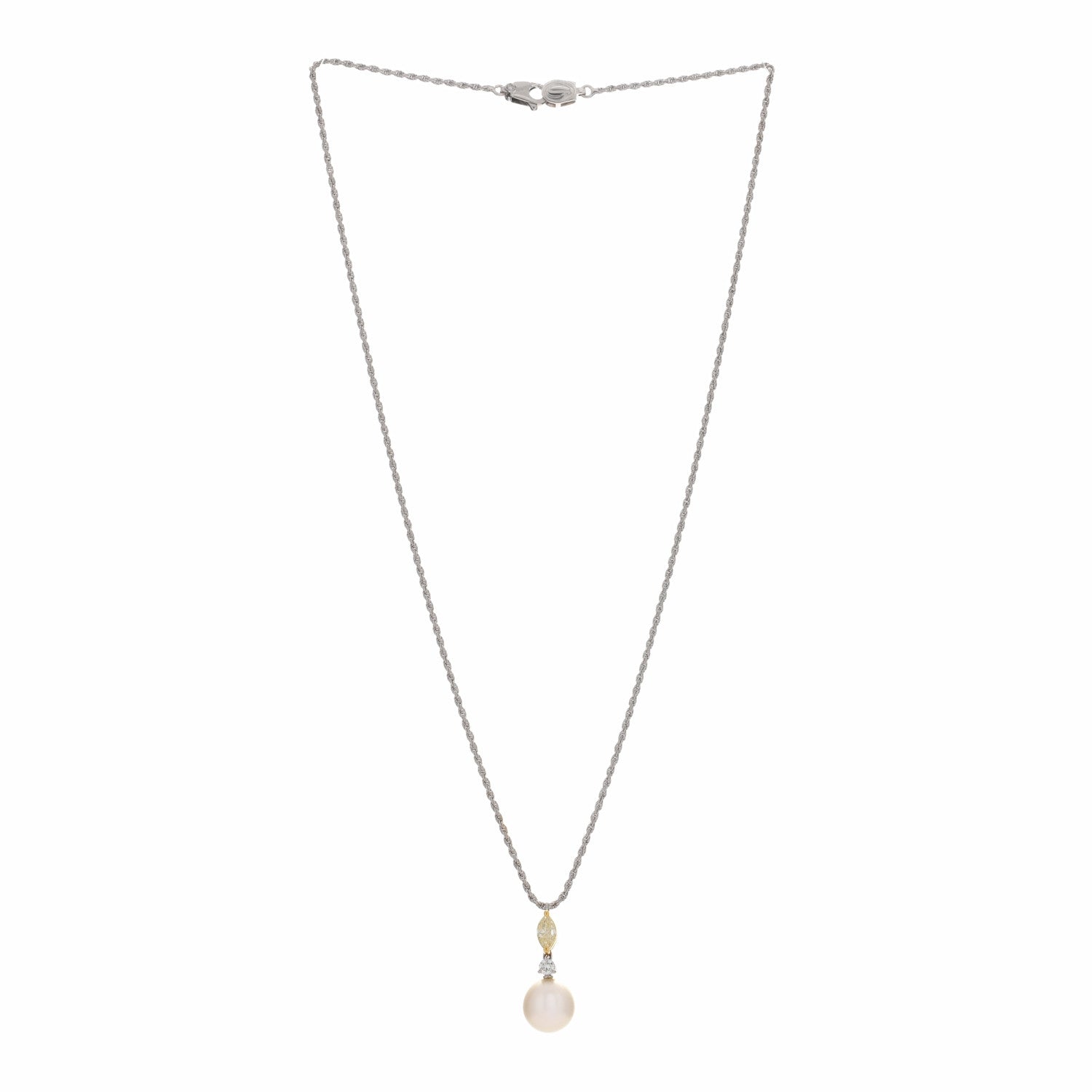 Damiani 18K White Gold Yellow Diamond Pearl Drop Cluster Pendant Necklace 2 of 4