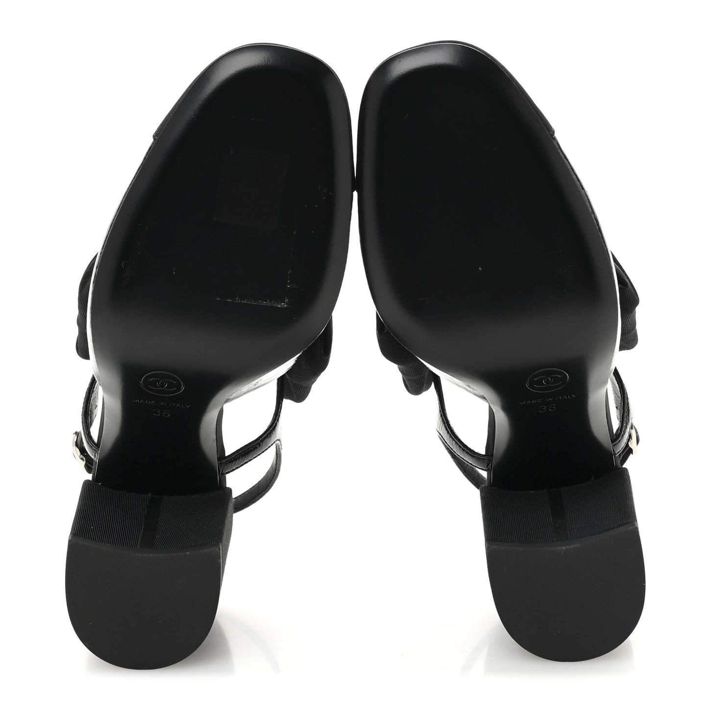 Crumpled Shiny Fabric Grosgrain Cap Toe Camellia Bow Slingback Pumps 36 Black