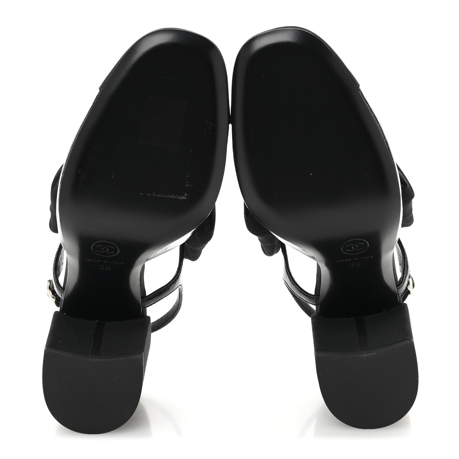 Chanel Crumpled Shiny Fabric Grosgrain Cap Toe Camellia Bow Slingback Pumps 36 Black 6 of 11