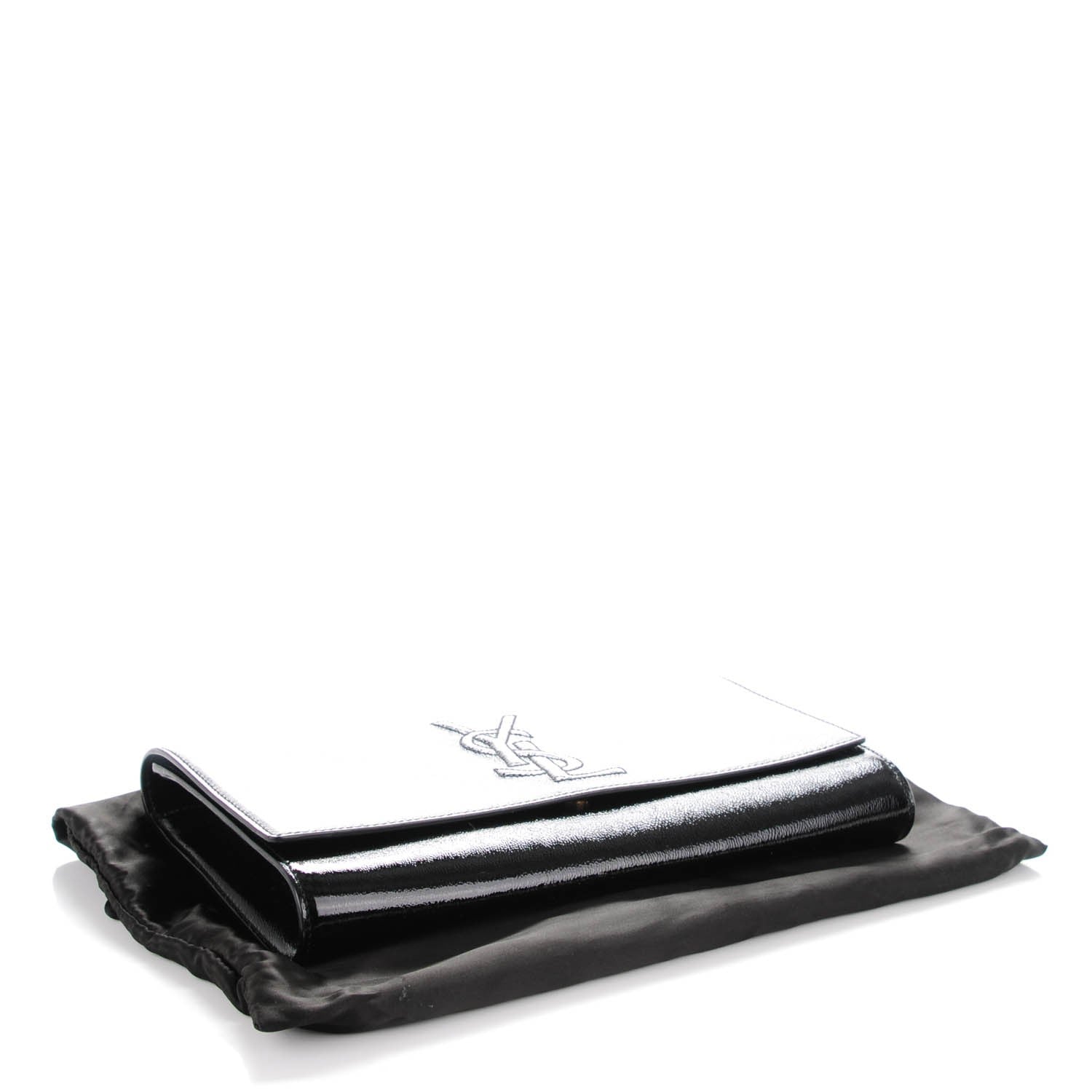 Saint Laurent Textured Patent Monogram Large Belle De Jour Clutch Black 4 of 7