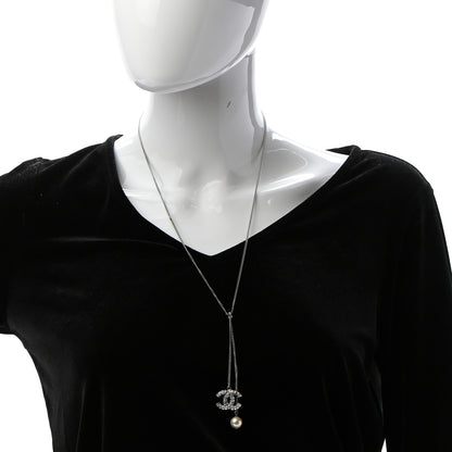 Chanel Baguette Crystal Pearl CC Lariat Necklace Silver 2 of 5