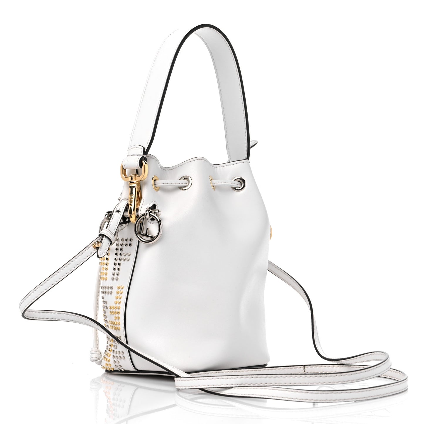 Vitello Liberty F is Fendi FF Studded Mini Mon Tresor Bucket Bag White