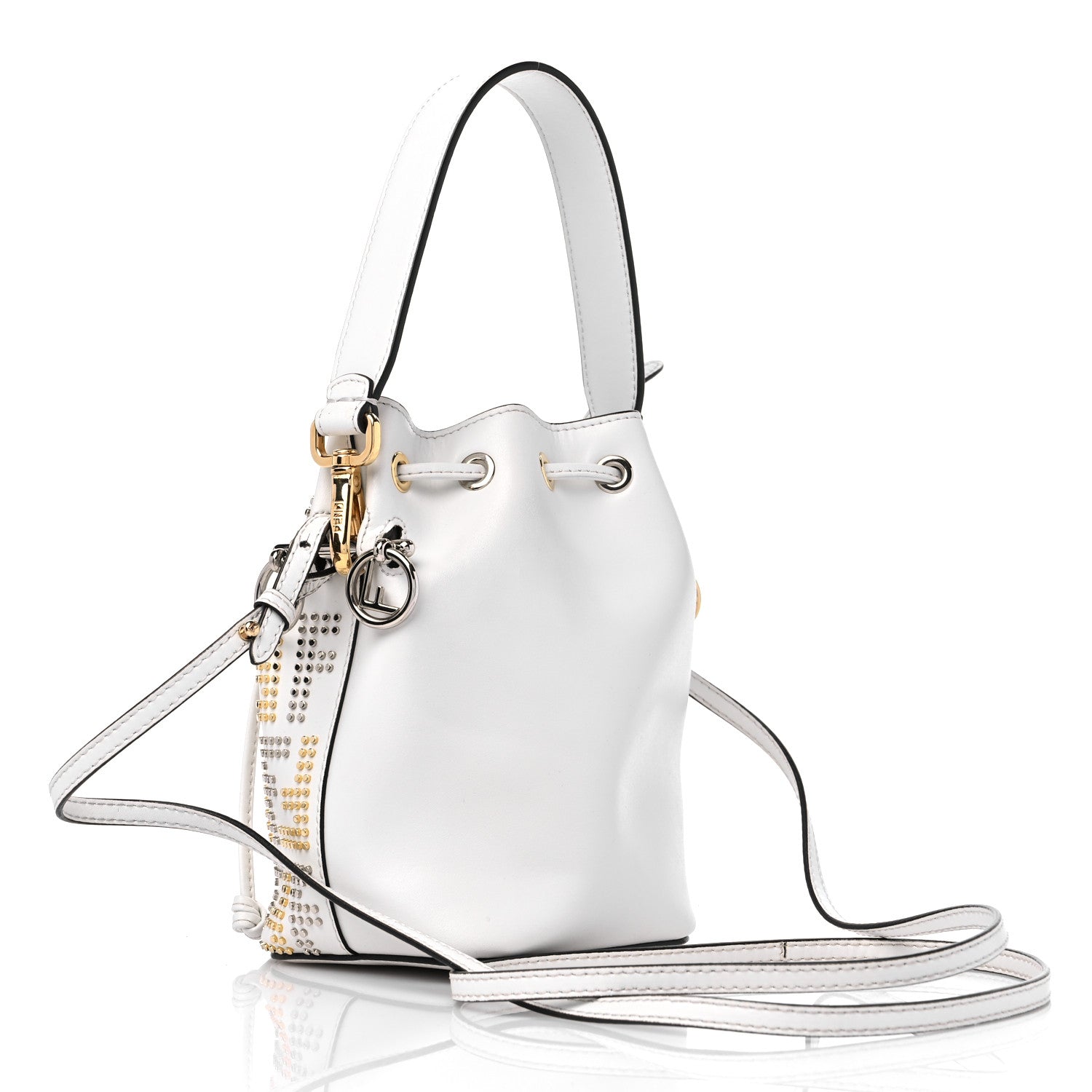 Fendi Vitello Liberty F is Fendi FF Studded Mini Mon Tresor Bucket Bag White 3 of 11
