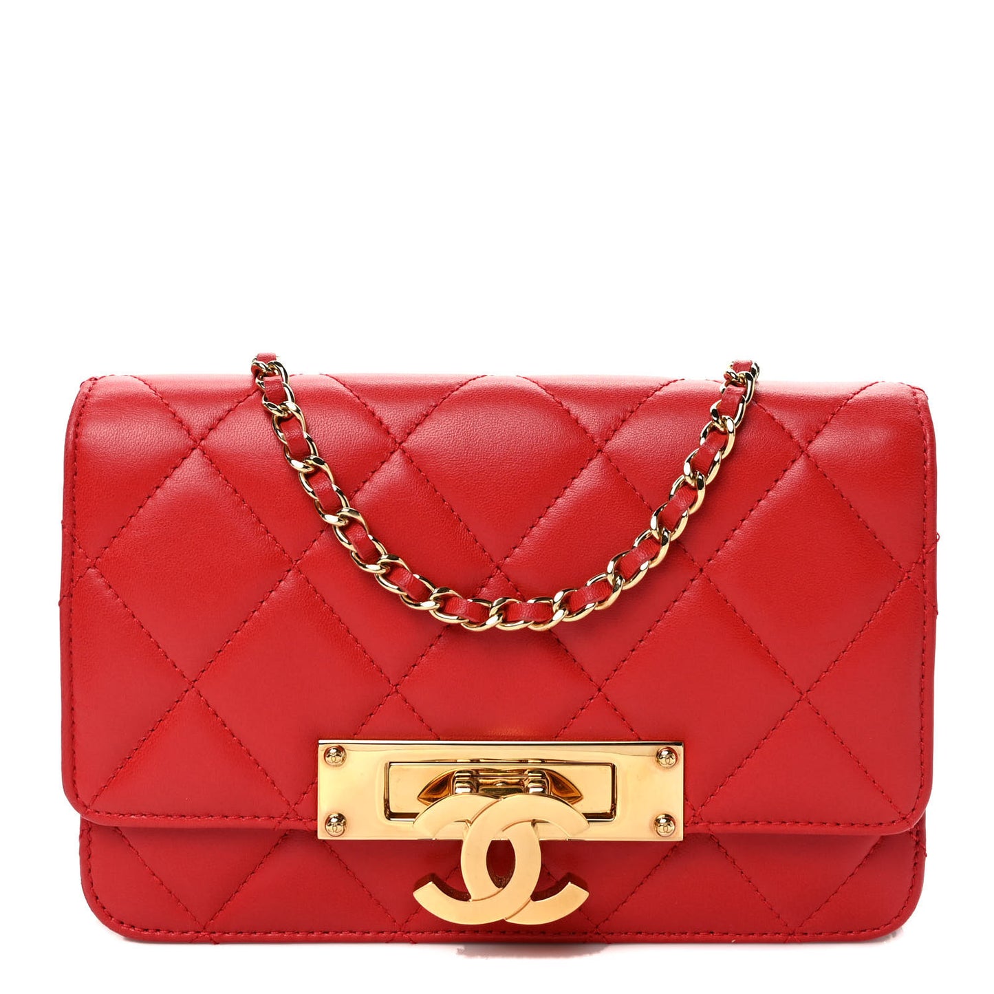 Lambskin Quilted Golden Class Wallet on Chain WOC Red
