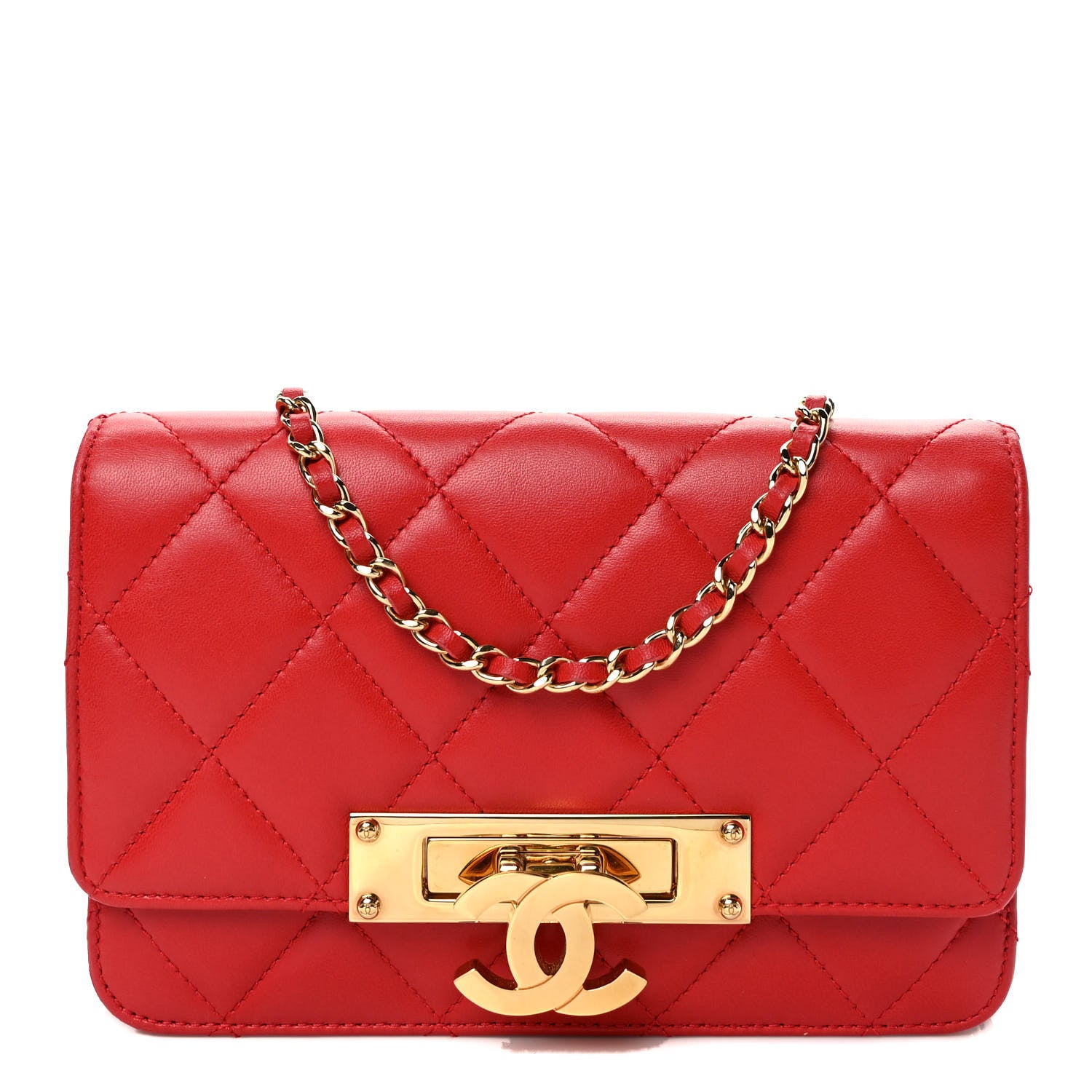 Chanel Lambskin Quilted Golden Class Wallet on Chain WOC Red 1 of 12