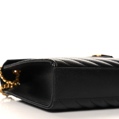Saint Laurent Grain De Poudre Matelasse Chevron Large Monogram Satchel Black 9 of 10