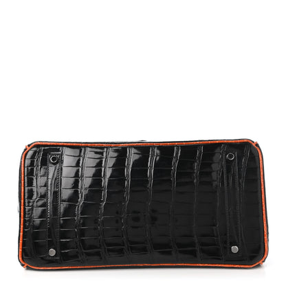 Hermes Shiny Porosus Crocodile Birkin 35 Black Orange 6 of 34