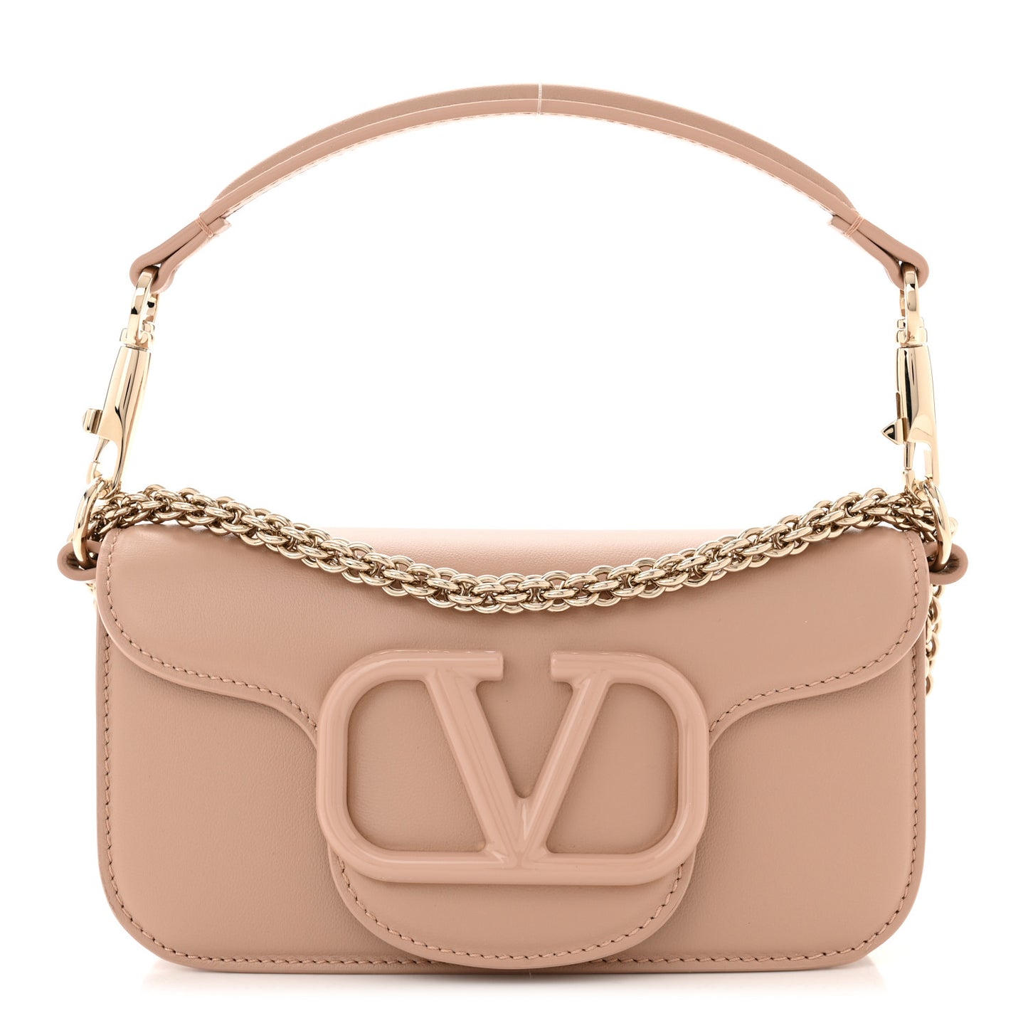 Calfskin Enamel Vlogo Small Loco Shoulder Bag Rose Cannelle