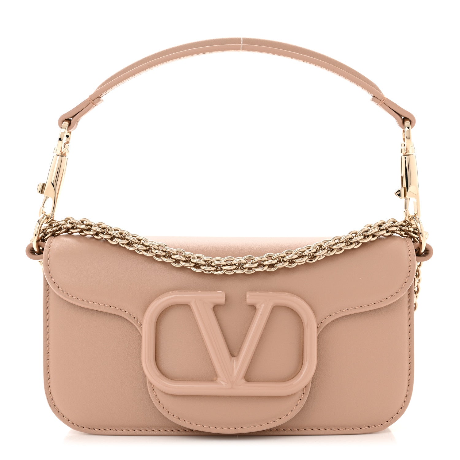 Valentino Garavani Calfskin Enamel Vlogo Small Loco Shoulder Bag Rose Cannelle 1 of 10