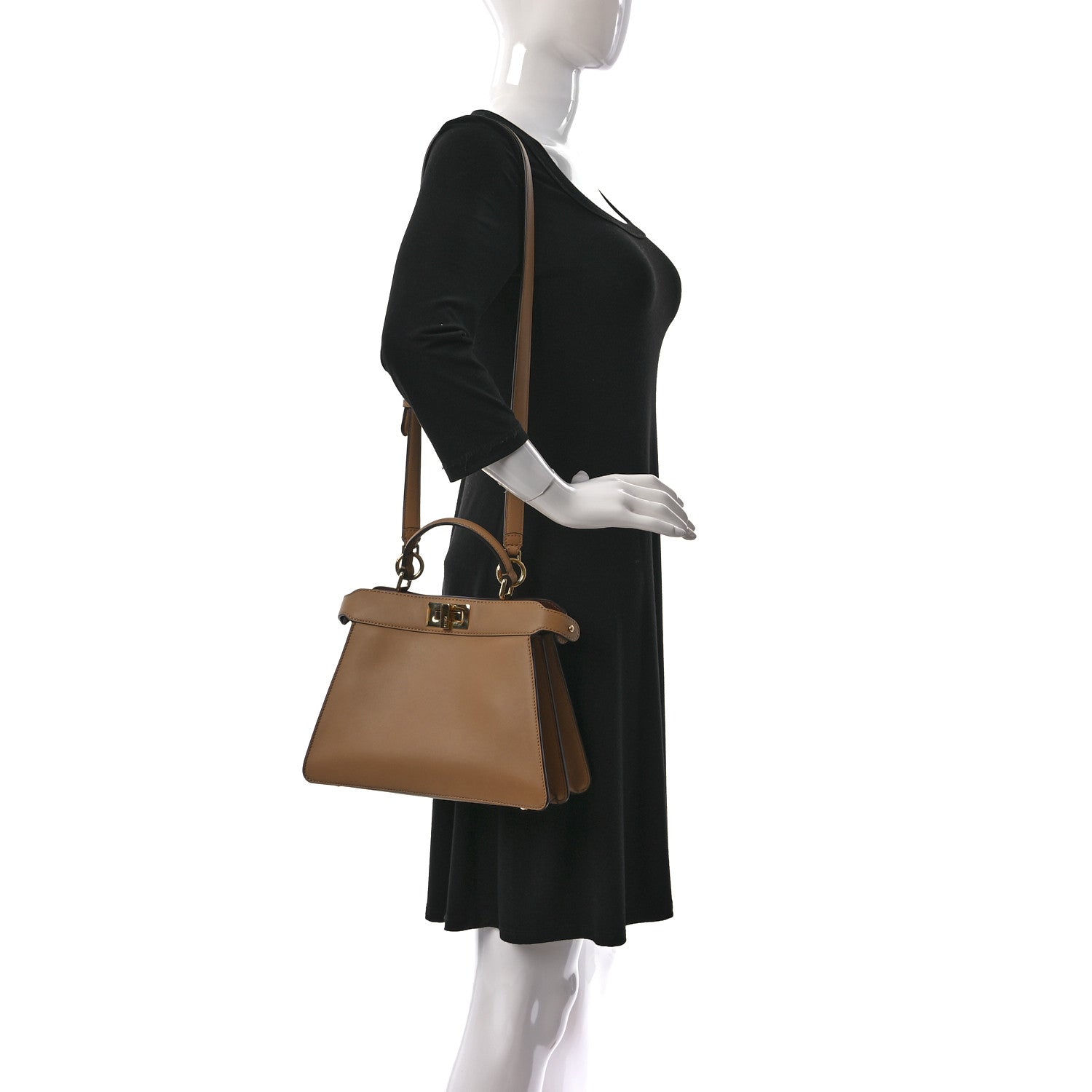 Fendi Vitello Seta Nappa Bi-Color Small Peekaboo I SEE U Satchel Miele Scuro Light Rose Ghianda 2 of 10