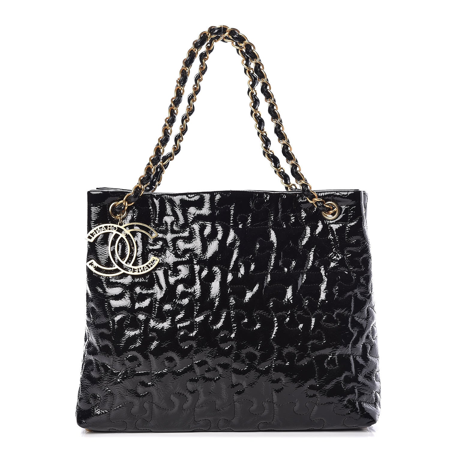 Chanel Crackled Patent Puzzle Tote Black 1 of 10