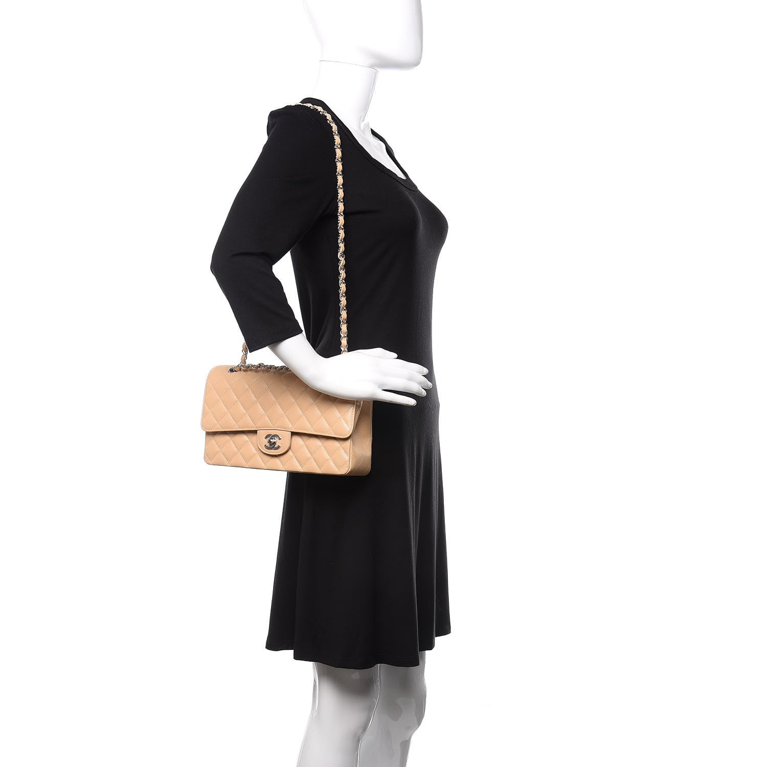 Chanel Caviar Quilted Medium Double Flap Beige 2 of 11