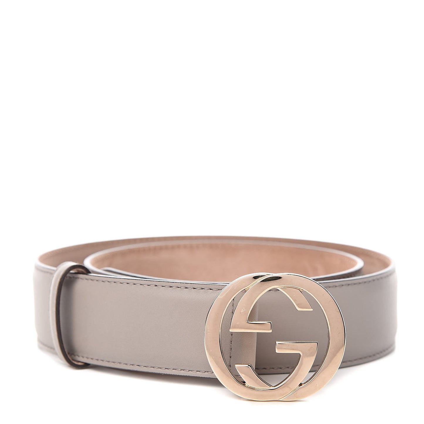 Moon Calfskin Interlocking G 37mm Belt 85 34 Storm Grey