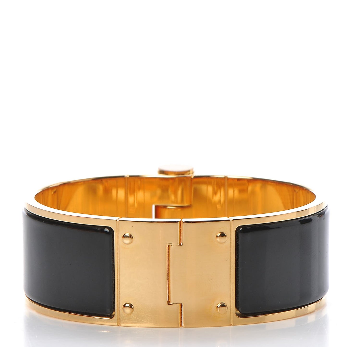 Enamel Charniere Uni Wide Hinged Bracelet M Black