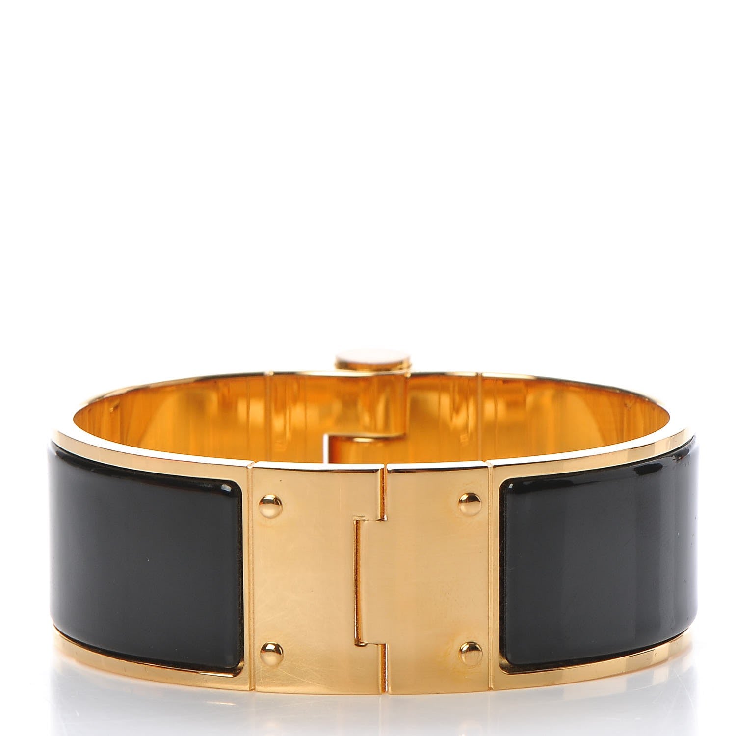 Hermes Enamel Charniere Uni Wide Hinged Bracelet M Black 3 of 6