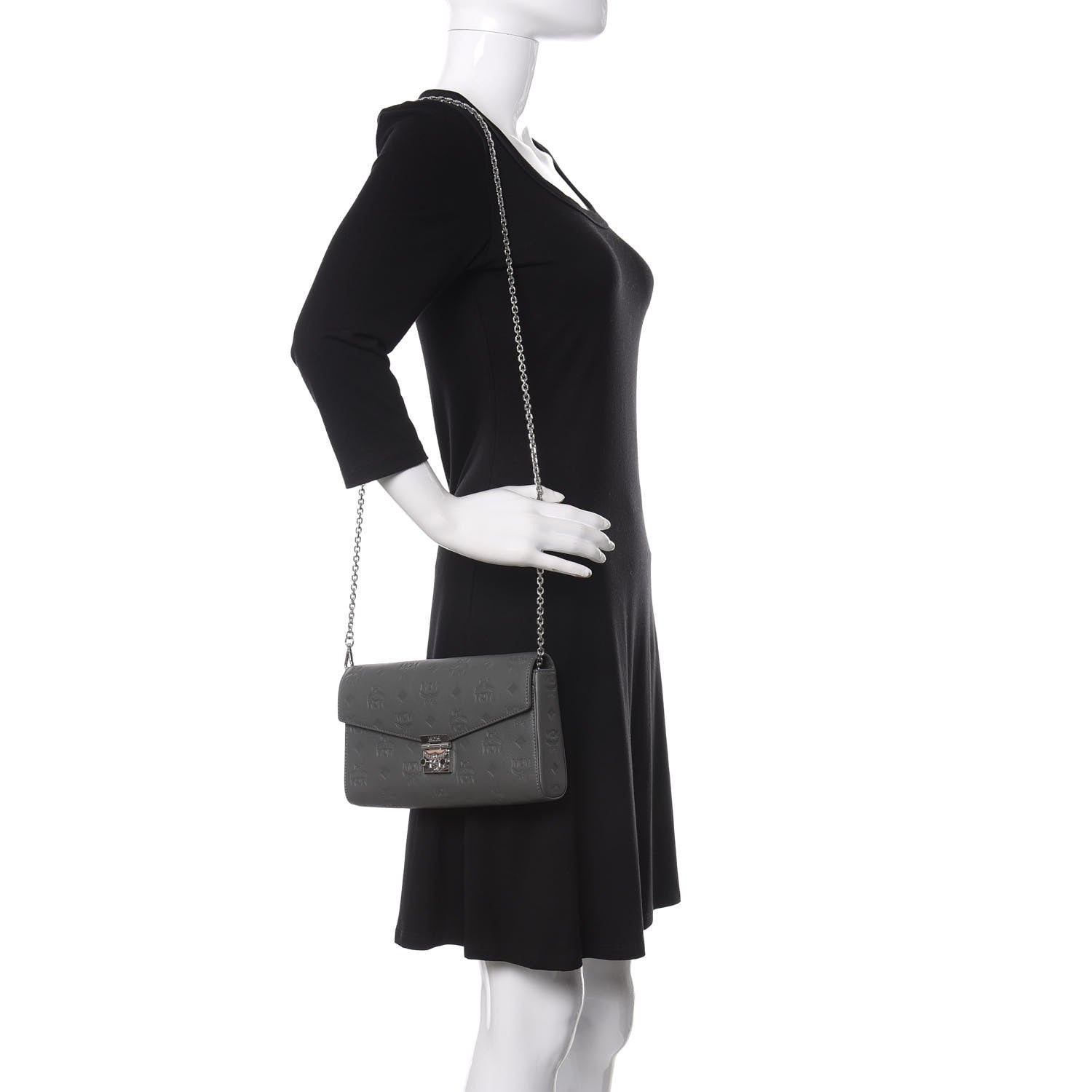 MCM Calfskin Ottomar Monogram Medium Millie Crossbody Bag Charcoal 2 of 10